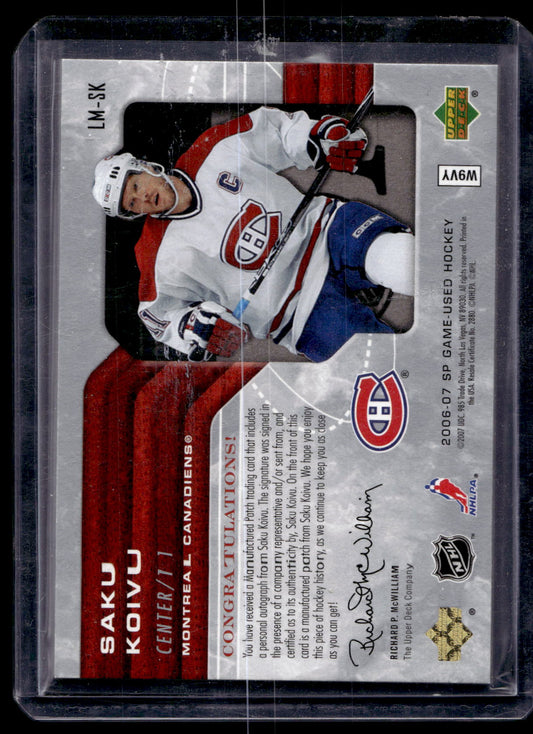 2006-07 Upper Deck SP Game Used Edition - Letter Marks "I"- Saku Koivu #LM-SK /50
