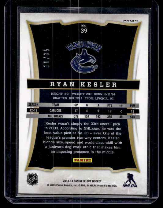2013-14 Panini Select - Black Friday Red Prizm - Ryan Kesler #39 /35