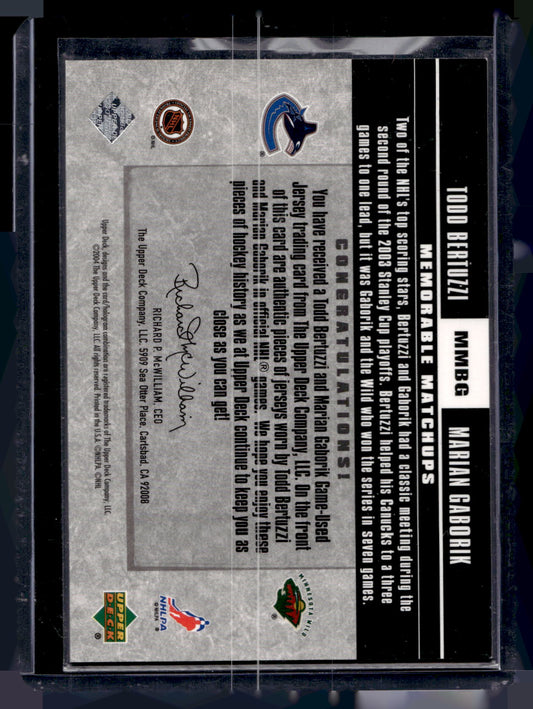 2003-04 Upper Deck - Memorable Matchups Jerseys - Todd Bertuzzi / Marian Gaborik #MMBG