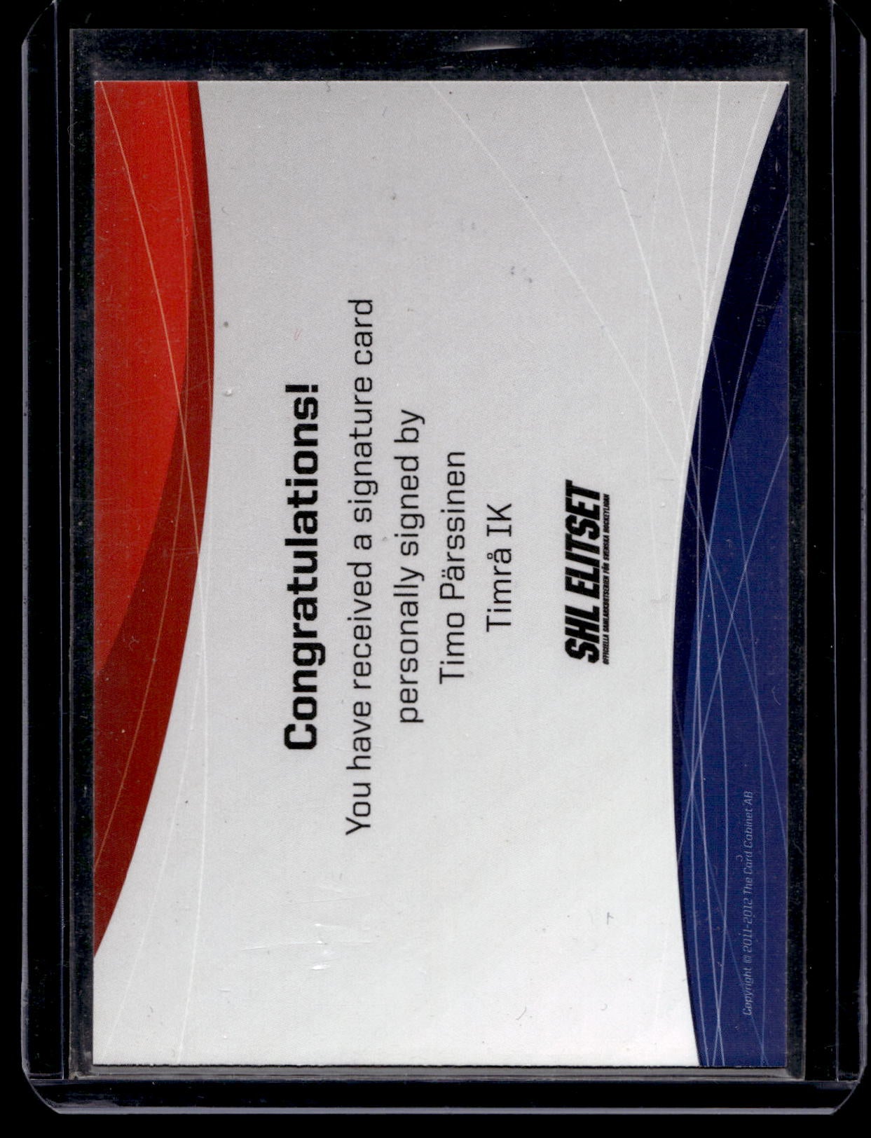 2011-12 SHL Signatures - Timo Parssinen