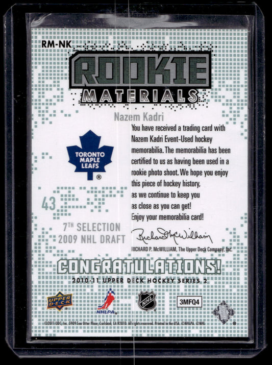 2010-11 Upper Deck - Rookie Materials - Jersey - Nazem Kadri #RM-NK RY