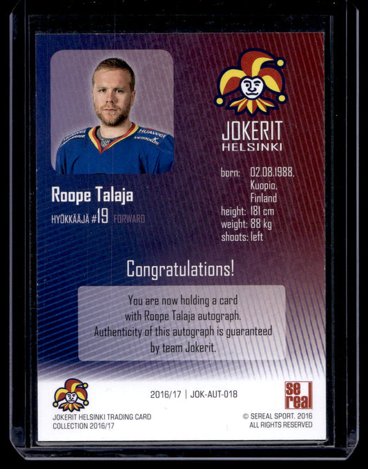 2016-17 Sereal Jokerit Autograph - Roope Talaja #JOK-AUT-018 /50