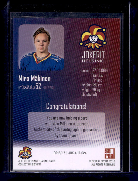 2016-17 Sereal Jokerit Autograph - Miro Mäkinen #JOK-AUT-024 /50