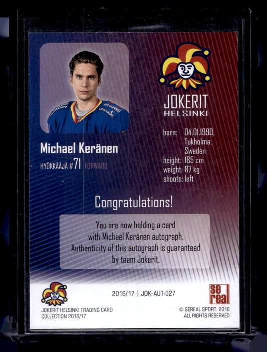 2016-17 Cereal Jokerit Autograph - Michael Keranen #JOK-AUT-027 /50