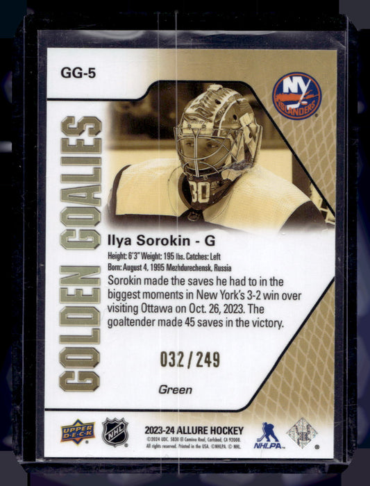 2023-24 Upper Deck Allure - Golden Goalies - Green - Ilya Sorokin #GG-5 /249