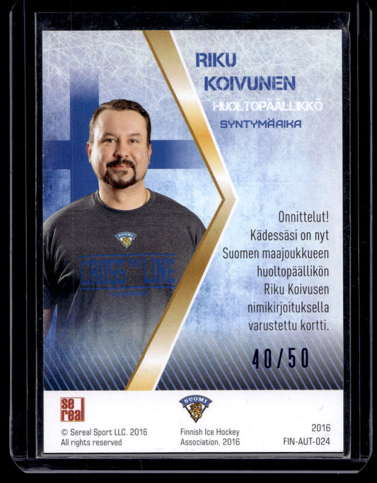 2016 Sereal Team Finland Autograph - Riku Koivunen #FIN-AUT-024 /50