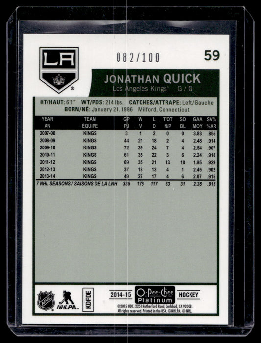 2014-15 Upper Deck O-Pee-Chee Platinum - Retro - Black Rainbow - Jonathan Quick #59 /100