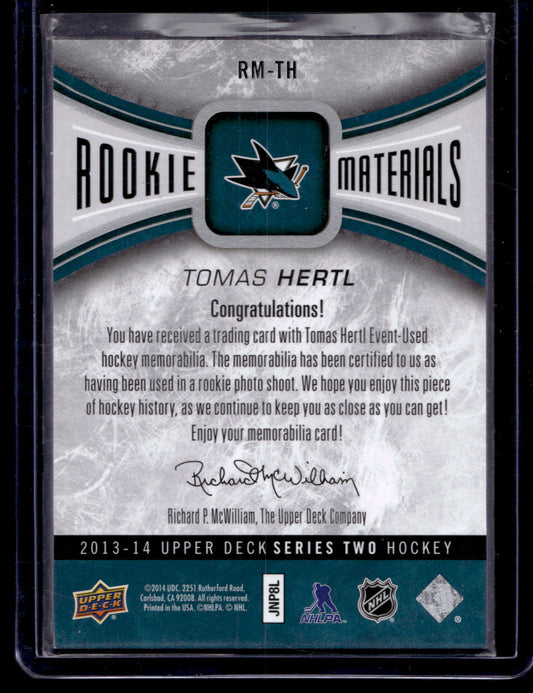 2013-14 Upper Deck - Rookie Materials - Tomas Hertl #RM-TH RY