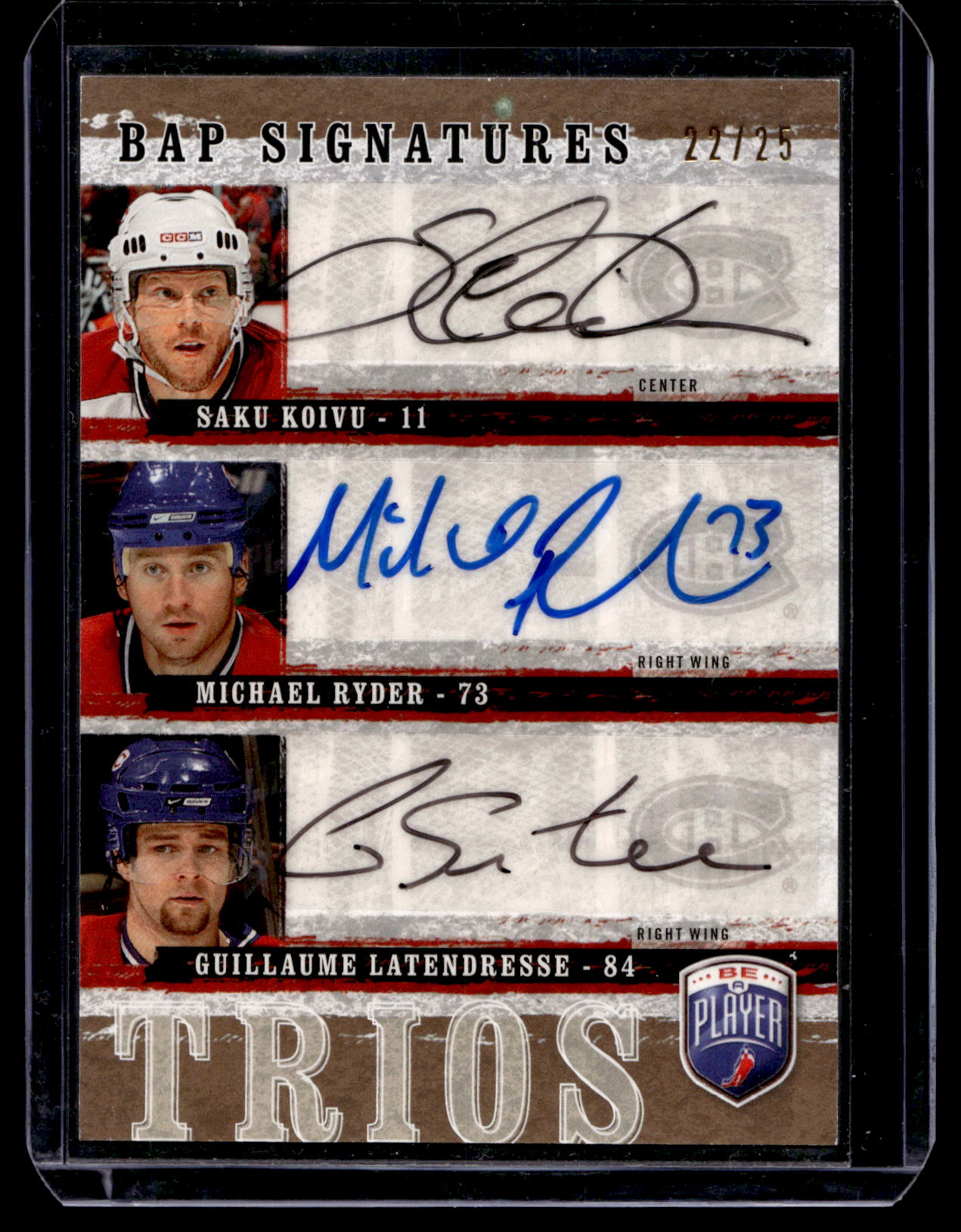 2006-07 Upper Deck Be a Player - Signatures Trios - Saku Koivu / Michael Ryder / Guillaume Latendresse #T-KRL /25