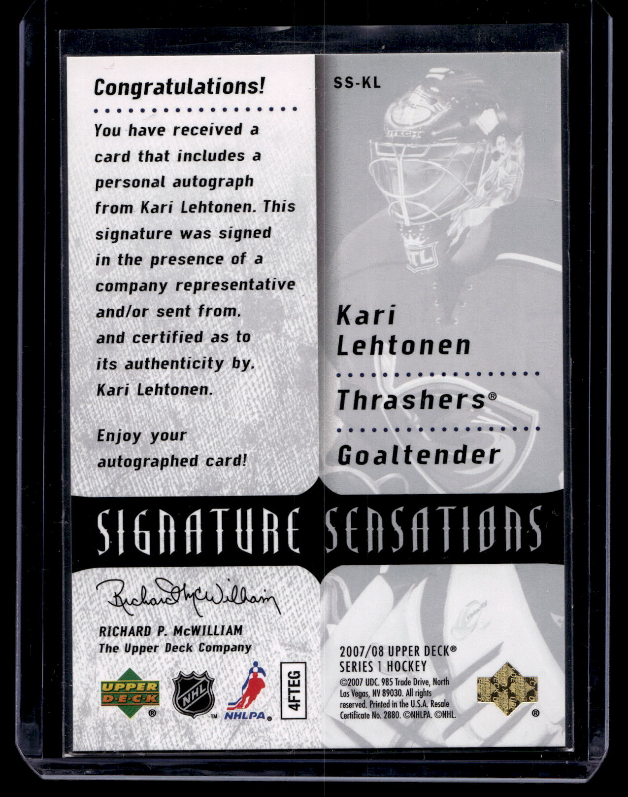 2007-08 Upper Deck - Signature Sensations - Kari Lehtonen #SS-BR