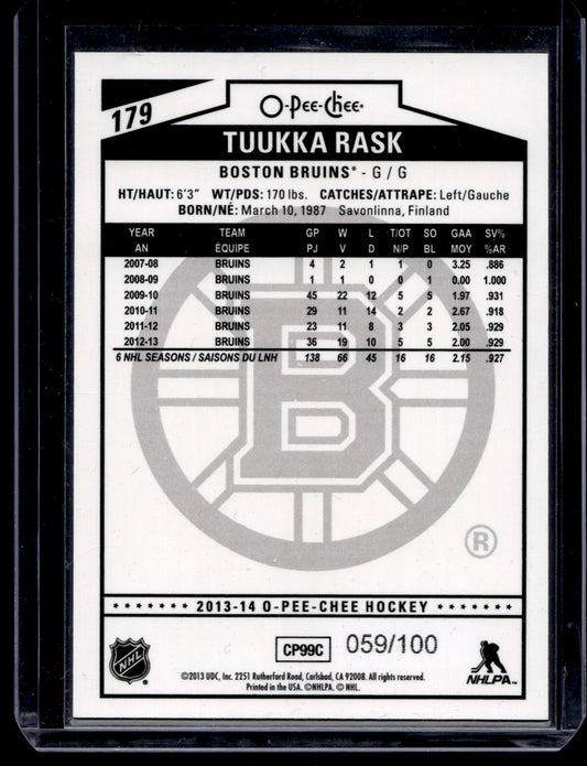 2013-14 O-Pee-Chee - Black Rainbow Foil - Tuukka Rask #179 /100