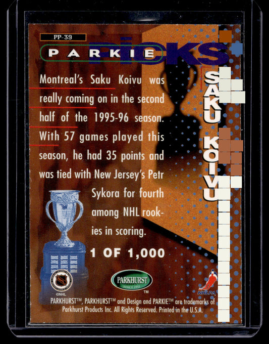 1995-96 Parkhurst International - Parkie Picks - Saku Koivu #PP-39 /1000