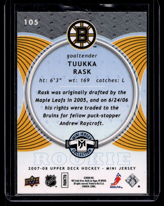 2007-08 Upper Deck Mini Jersey Collection - Tukka Rask #105 RC