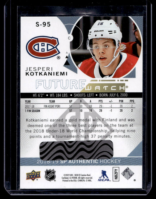 2018-19 Upper Deck SP Authentic - Spectrum FX Bounty - Future Watch Level 3 - Jesperi Kotkaniemi #S-95 RY