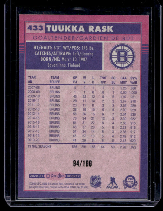 2020-21 O-Pee-Chee - Retro Black Border - Tuukka Rask #433 /100