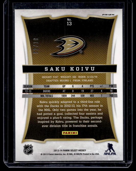 2013-14 Panini Select - Gold Prizm - Saku Koivu #13 /10