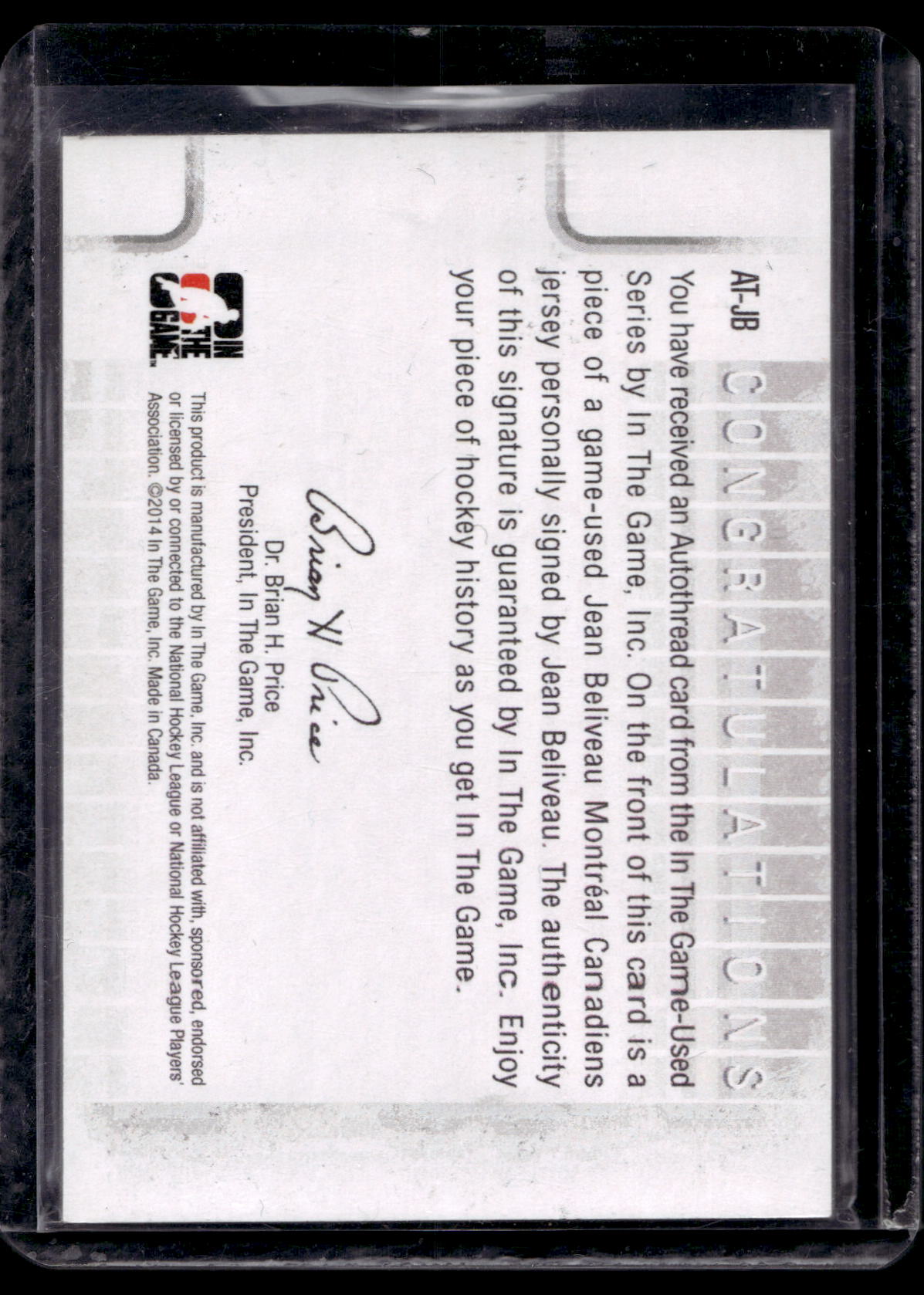 2013-14 In the Game-Used - Autothread - Jean Beliveau #AT-JB PR5