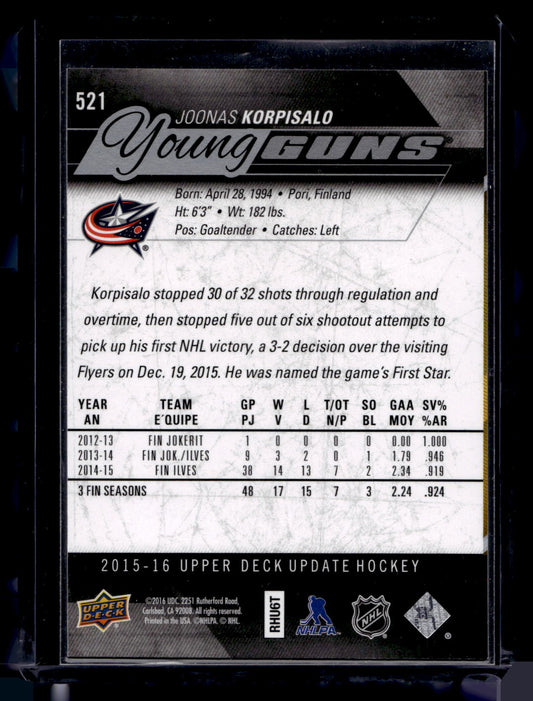 2015-16 Upper Deck - Young Guns - Joonas Korpisalo #521 RC