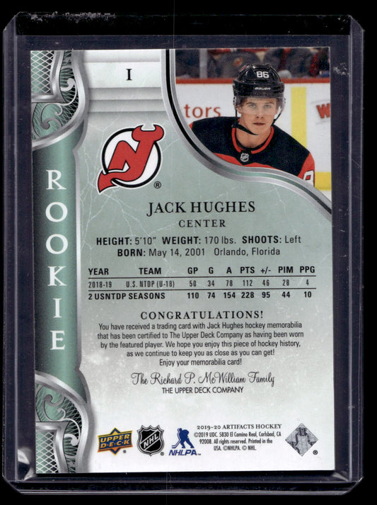 2019-20 Upper Deck Artifacts - Roman Numeral Rookies Redemptions - Gold Relics - Jack Hughes #I /399 RY