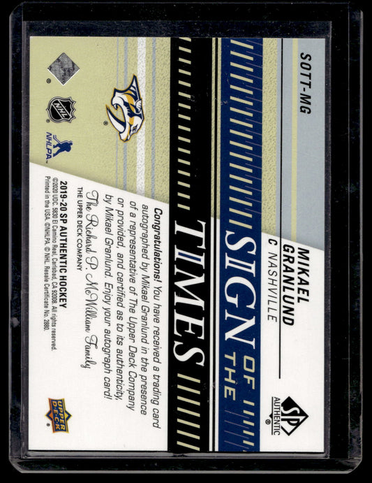2019-20 Upper Deck SP Authentic - Sign of the Times - Mikael Granlund #SOTT-MG
