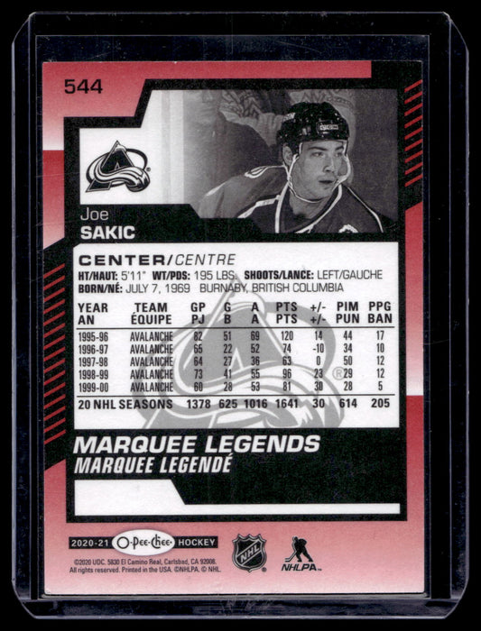 2020-21 O-Pee-Chee - Red Border - Marquee Legends - Joe Sakic #544