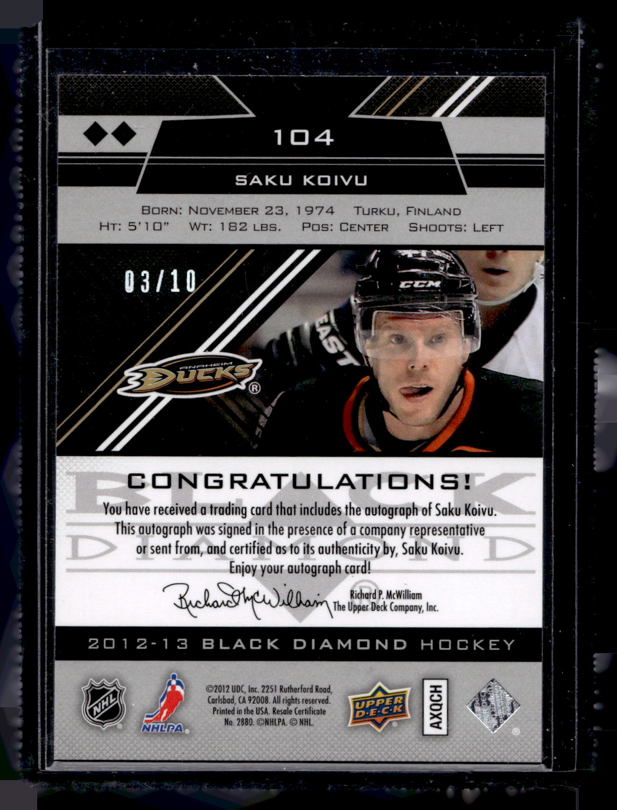 2012-13 Upper Deck Black Diamond - Emerald - Saku Koivu #104 /10