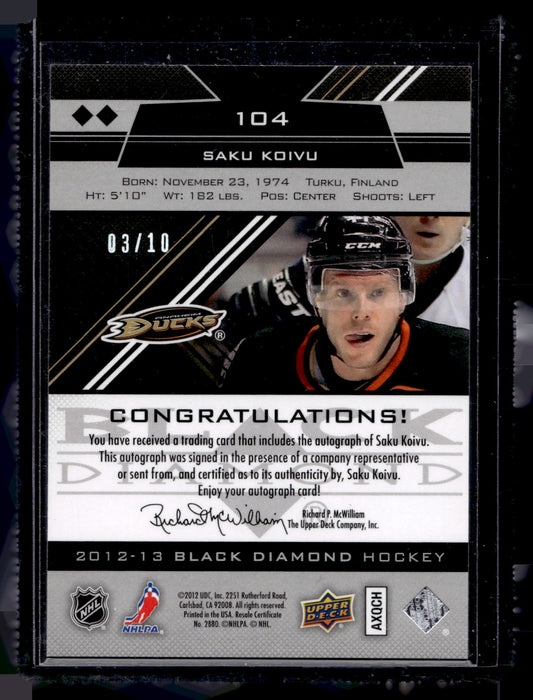 2012-13 Upper Deck Black Diamond - Emerald - Saku Koivu #104 /10
