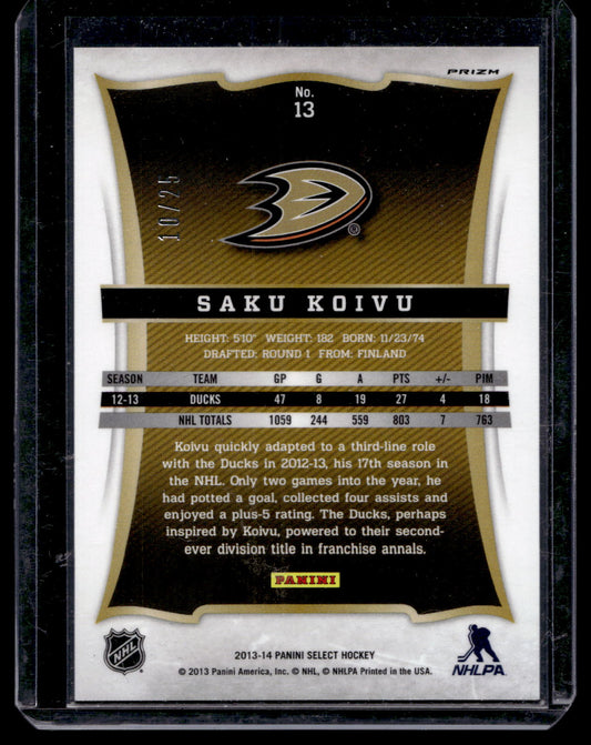 2013-14 Panini Select - Green Prizm - Saku Koivu #13 /25