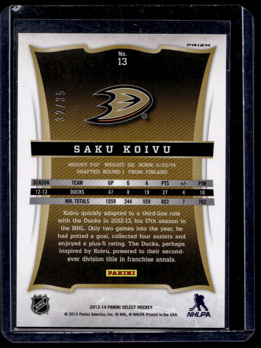 2013-14 Panini Select - Black Friday Red Prizm - Saku Koivu #13 /35