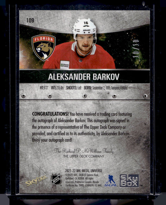 2021-22 Skybox Metal Universe - Green Autographs - Aleksander Barkov #109 /10