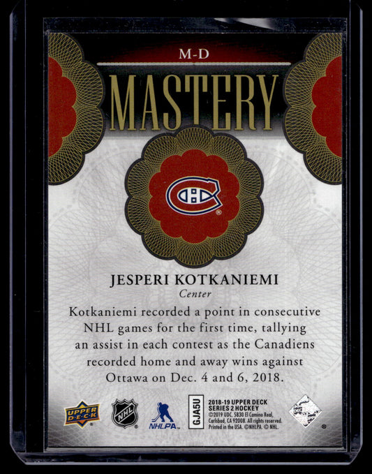 2018-19 Upper Deck - Mastery Achievement Jesperi Kotkaniemi #M-D RY