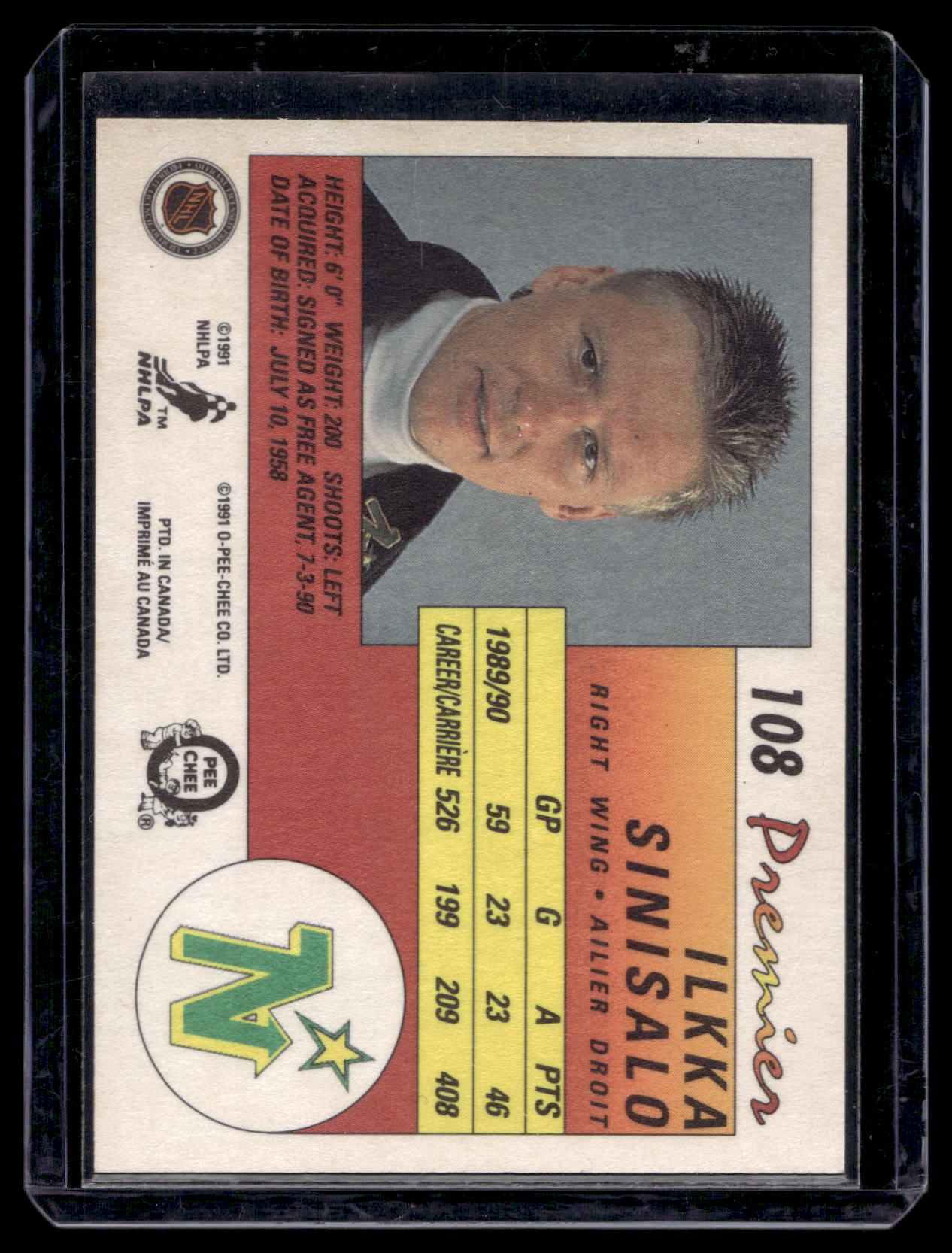 1990-91 O-Pee-Chee Premier - Ilkka Sinisalo #108