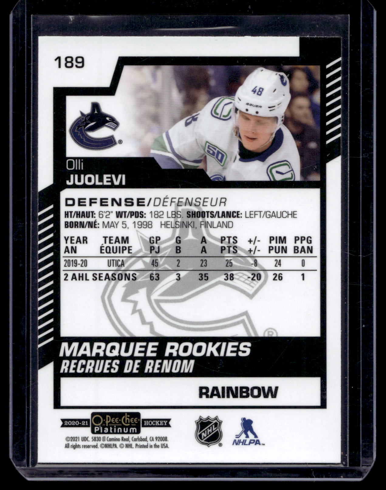 2020-21 Upper Deck O-Pee-Chee Platinum Rainbow - Olli Juolevi #189 RC