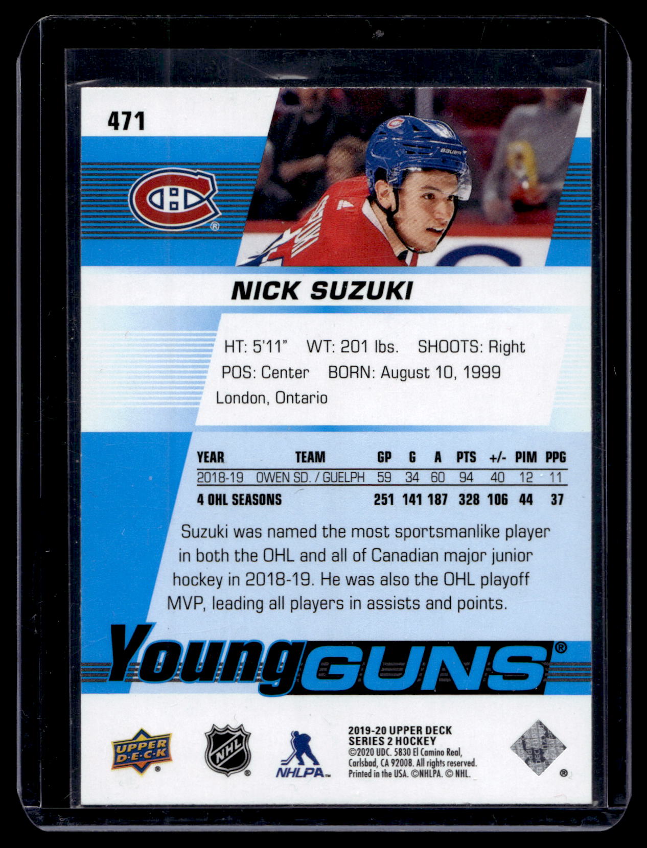 2019-20 Upper Deck - Young Guns - Nick Suzuki #471 RC