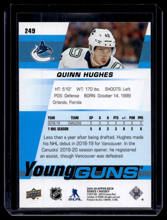 2019-20 Upper Deck - Young Guns - Quinn Hughes #249 RC