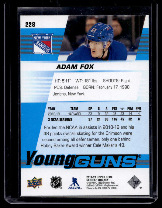 2019-20 Upper Deck - Young Guns - Adam Fox #228 RC