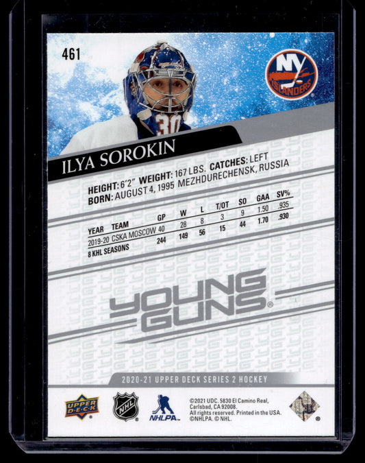 2020-21 Upper Deck - Young Guns - Ilya Sorokin #461 RC