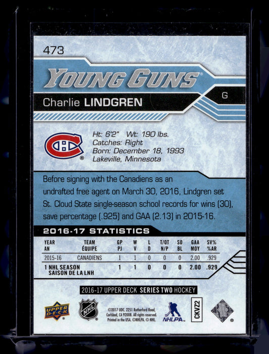 2016-17 Upper Deck - Young Guns - Charlie Lindgren #473 RC