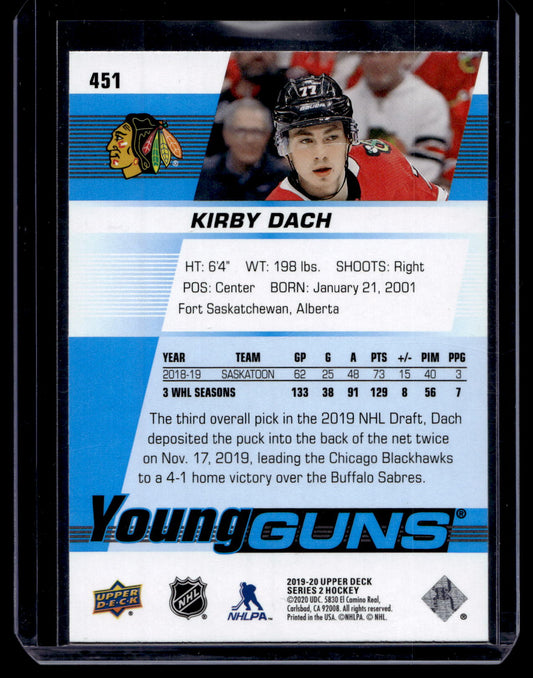 2019-20 Upper Deck - Young Guns - Kirby Dach #451 RC