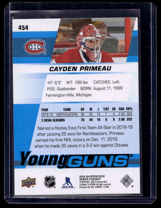 2019-20 Upper Deck - Young Guns - Cayden Primeau #454 RC
