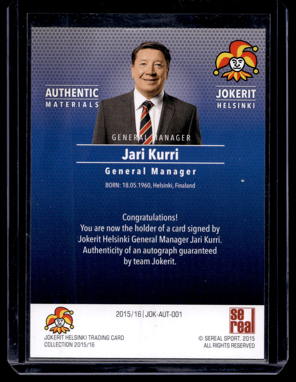 2015-16 Cereal Jokerit Autograph - Jari Kurri #JOK-AUT-001 /80