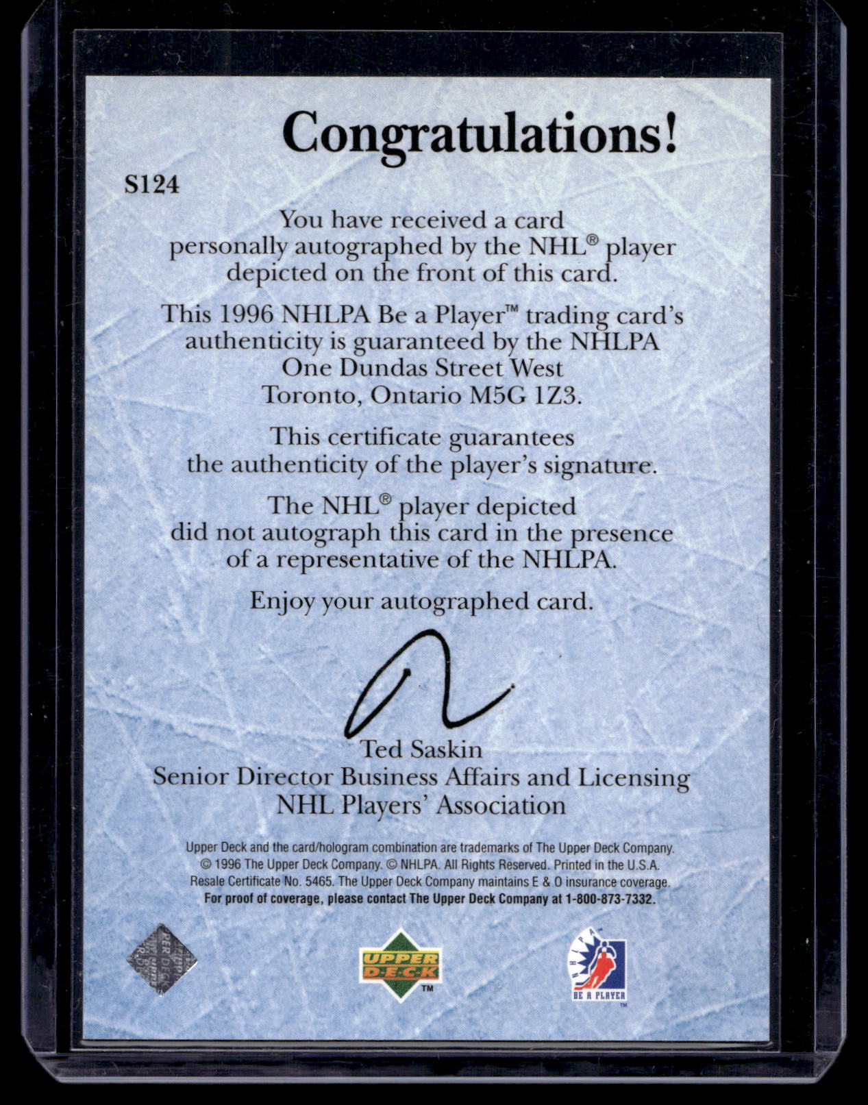 1995-96 Upper Deck Be a Player - Autographs - Tom Barrasso #S124