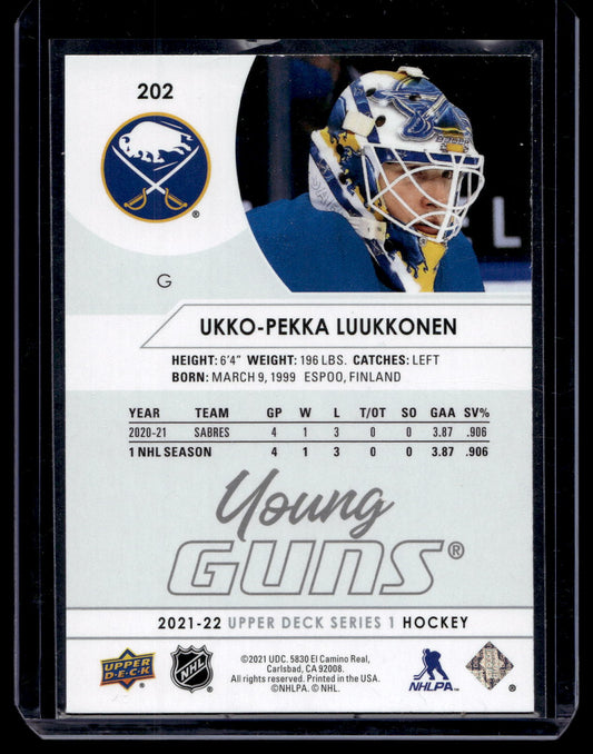 2021-22 Upper Deck - Young Guns - Ukko-Pekka Luukkonen #202 RC