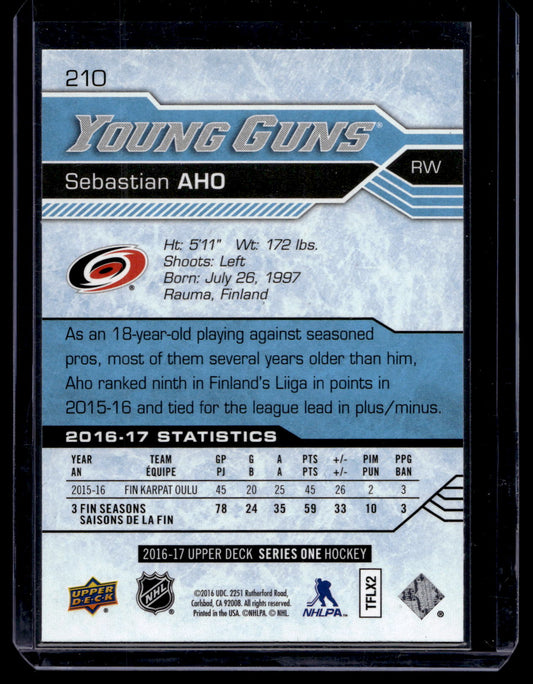 2016-17 Upper Deck - Young Guns - Sebastian Aho #210 RC