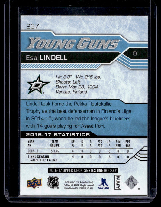 2016-17 Upper Deck - Young Guns - Esa Lindell #237 RC