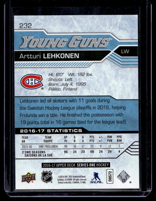 2016-17 Upper Deck - Young Guns - Artturi Lehkonen #232 RC