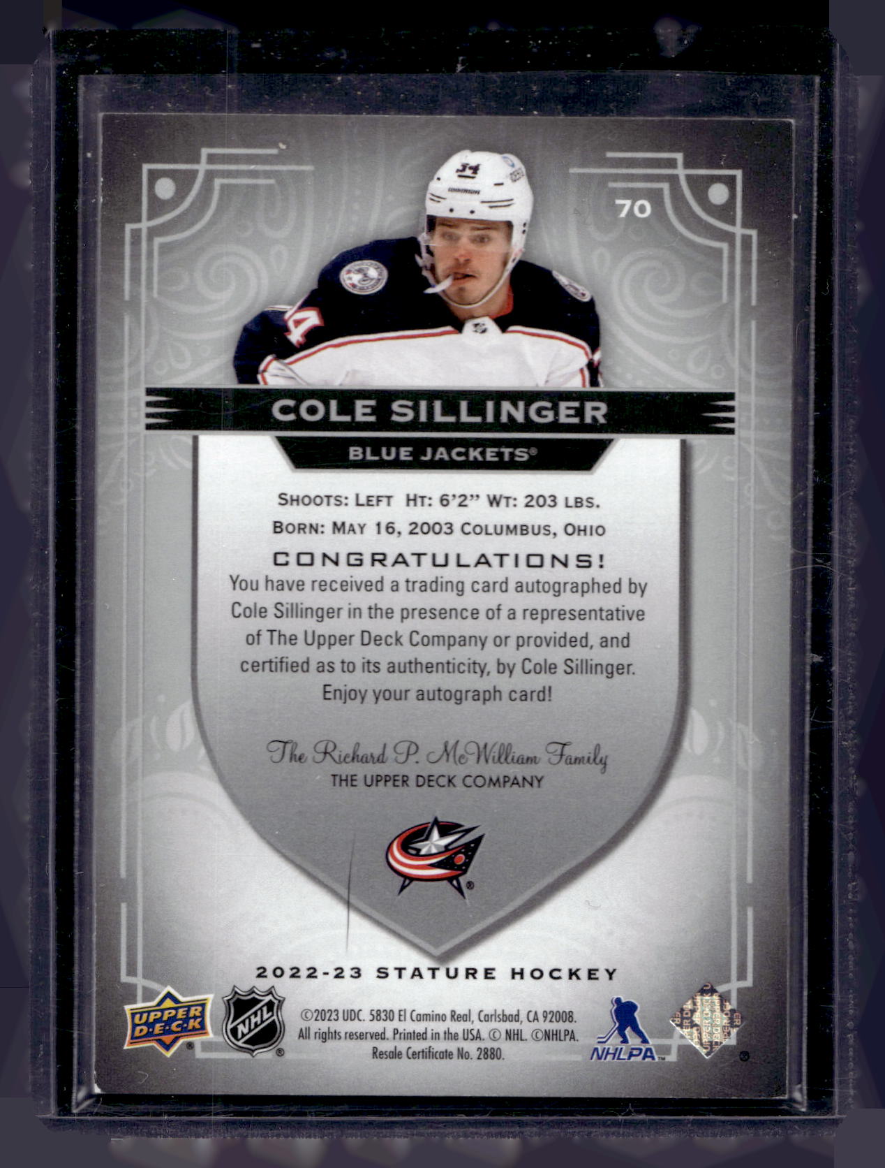 2022-23 Upper Deck Stature - Autographs - Cole Sillinger #70