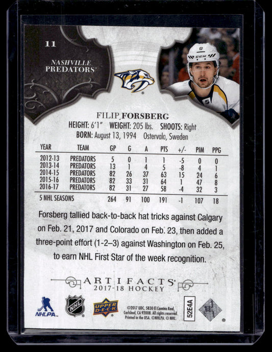 2017-18 Upper Deck Artifacts - Purple - Filip Forsberg #11 /20