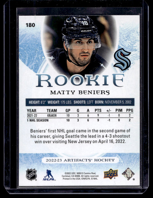 2022-23 Upper Deck Artifacts - Turquoise Rookies - Matty Beniers #180 RC