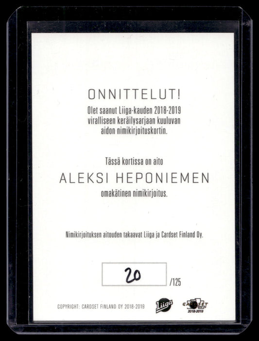 2018-19 Cardset Signature - Aleksi Heponiemi /125